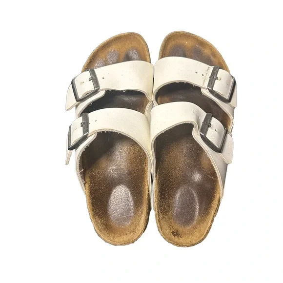 Birkenstock Arizona White Birko-Flor Faux Leather Two Strap Slide Sandals Sz 38 - Picture 4 of 11